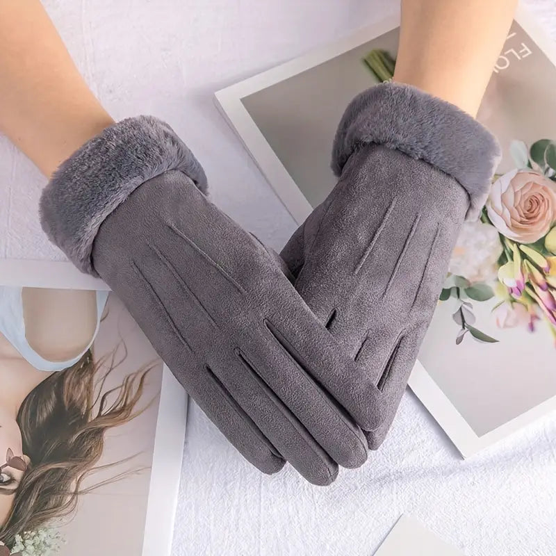 Harwelton™ Velvet-Lined Suede Winter Gloves with Plush Cuff