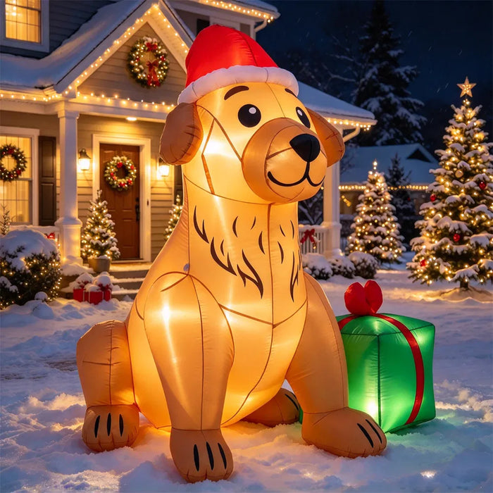 Harwelton Inflatable Golden Retriever in Santa Hat, 152cm