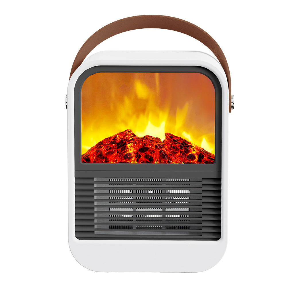 White portable heater with flame effect front