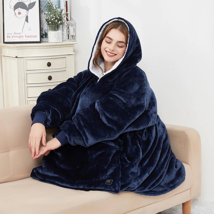 Harwelton™ USB Heated Blanket Hoodie in Soft Flannel with Front Pocket