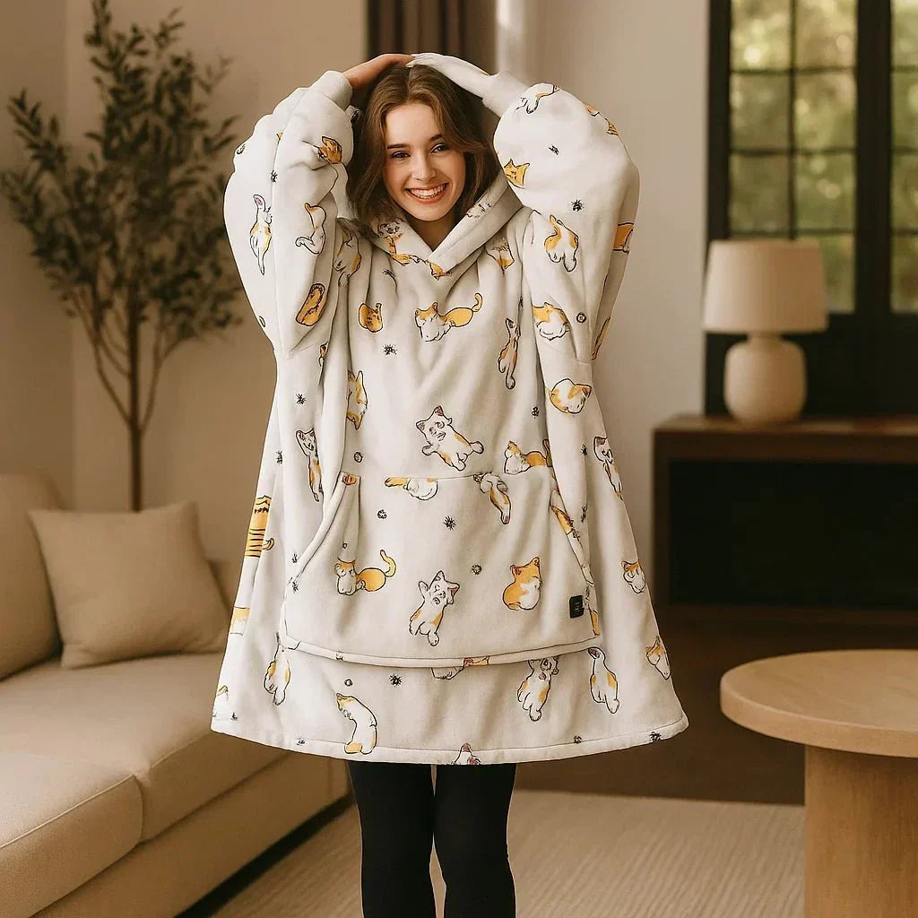 Harwelton™ USB Heated Blanket Hoodie in Soft Flannel with Front Pocket