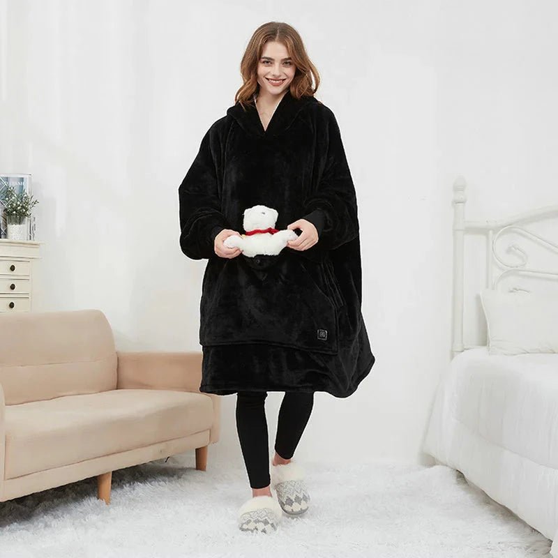 Harwelton™ USB Heated Blanket Hoodie in Soft Flannel with Front Pocket