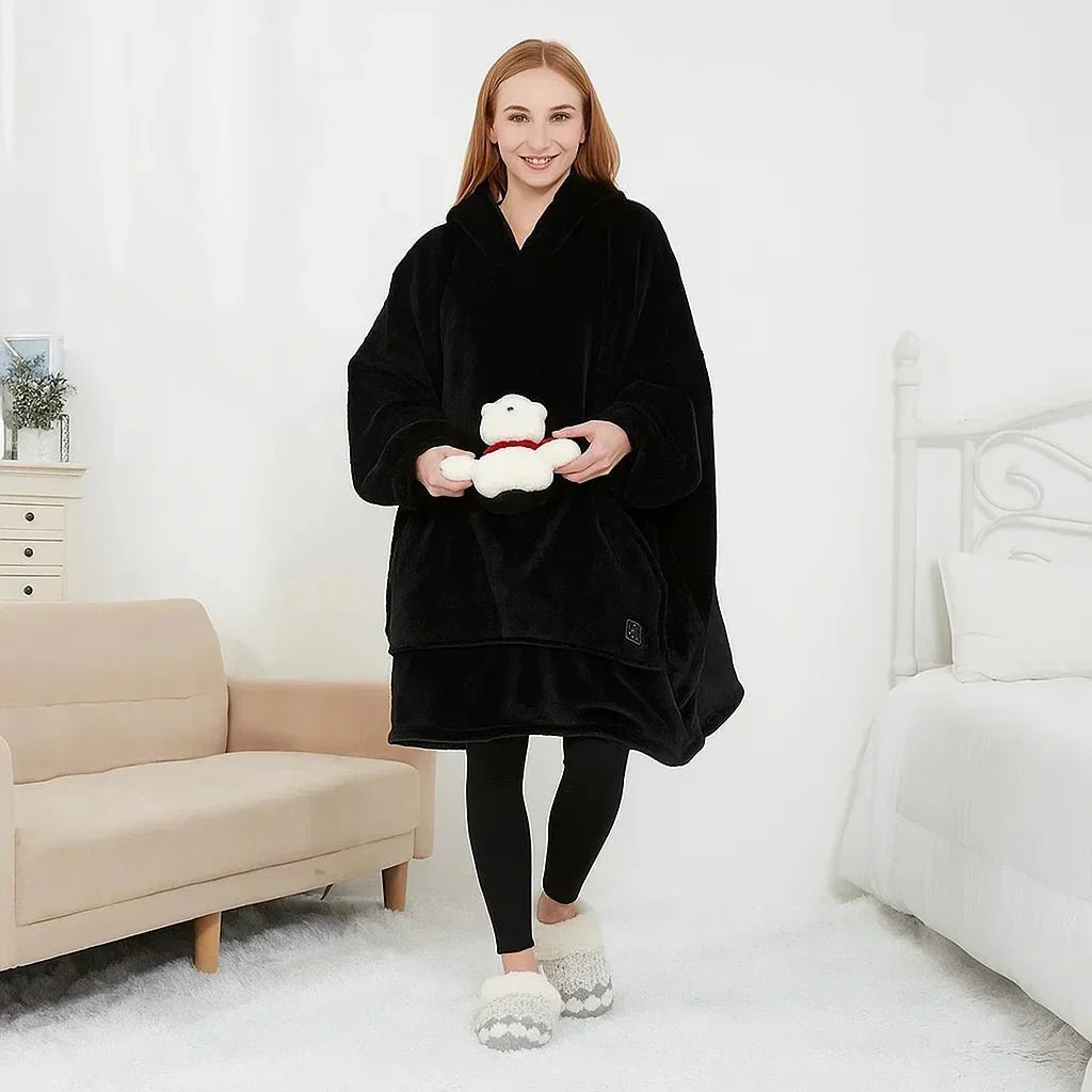 Harwelton™ USB Heated Blanket Hoodie in Soft Flannel with Front Pocket