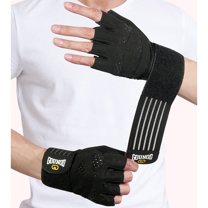 Half-finger gym gloves with wrist wrap