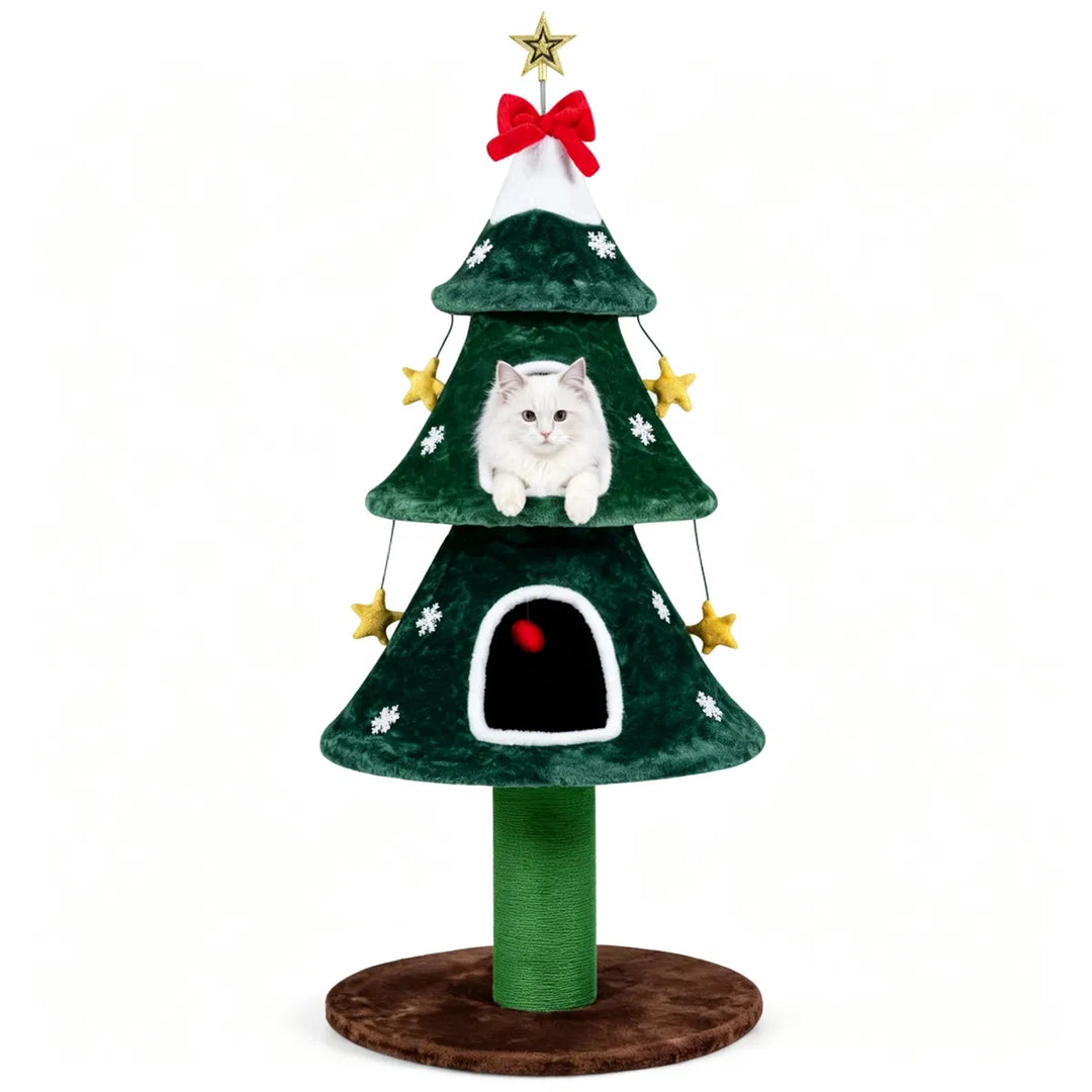 Christmas tree cat tower with condos