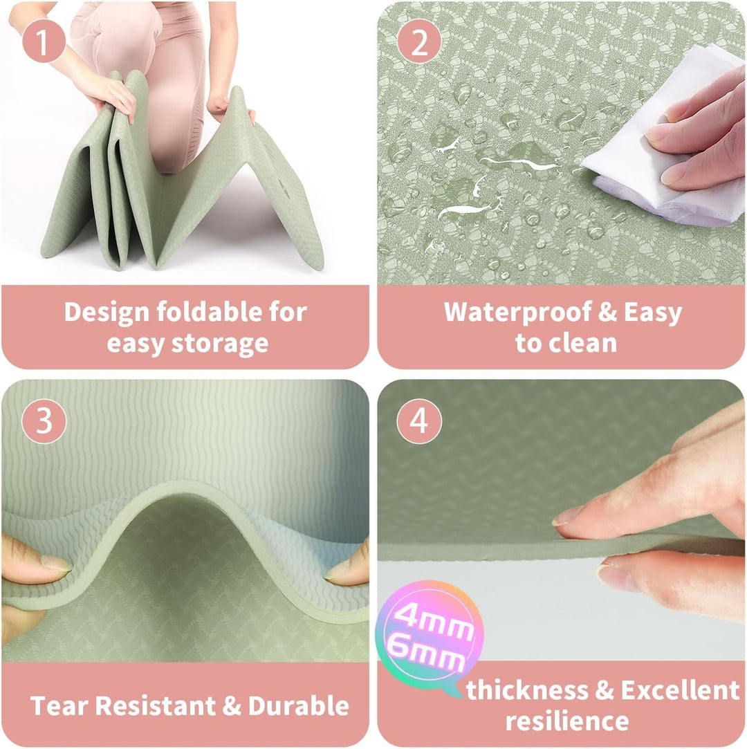 Foldable Yoga Mat with Non-Slip Dual-Sided Grip, 6 mm Thick