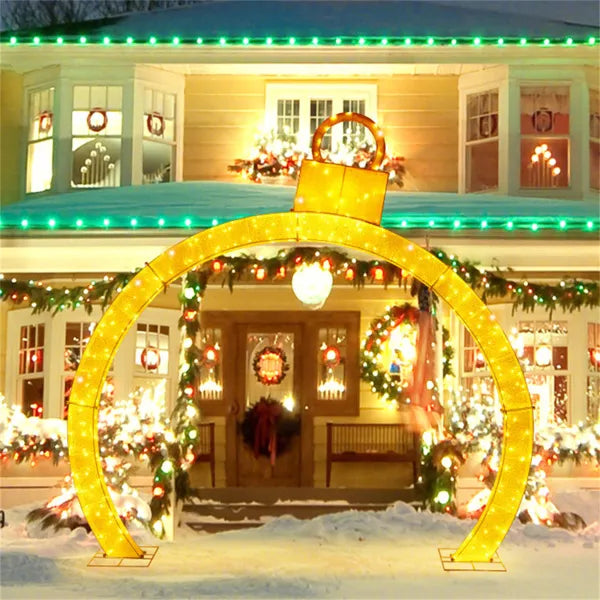 Lit Christmas archway with bauble shapes