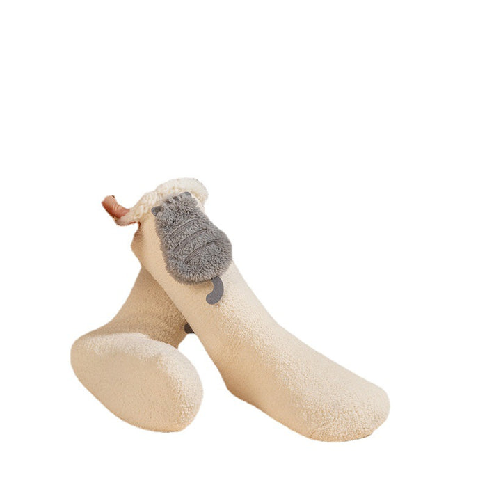 Harwelton Fluffy Heated Socks with 3D Animal on the Cuff