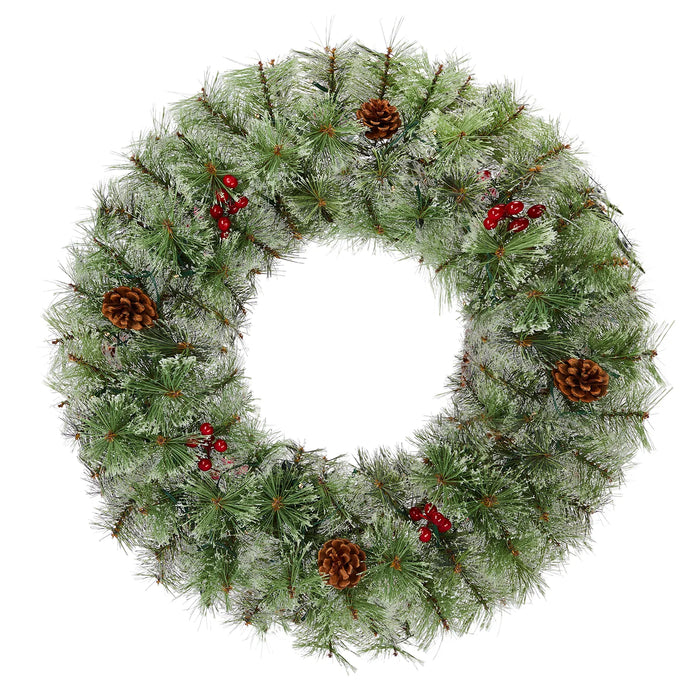 Harwelton Set of 2 Pre-Lit Christmas Wreaths with Berries and Cones