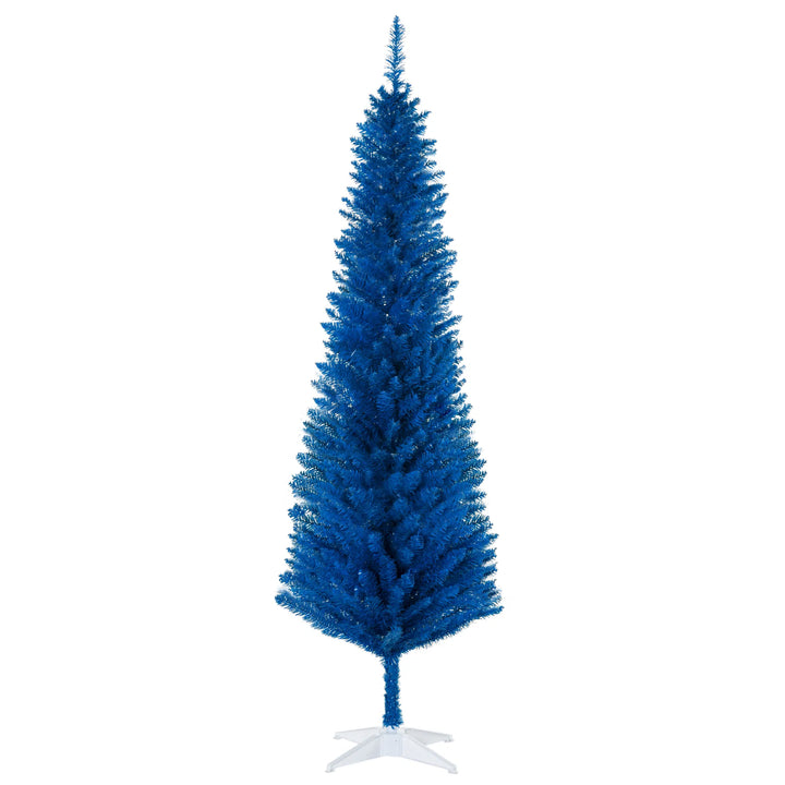 Blue slim pencil Christmas tree, unlit