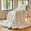 Cream bubble texture faux fur throw blanket