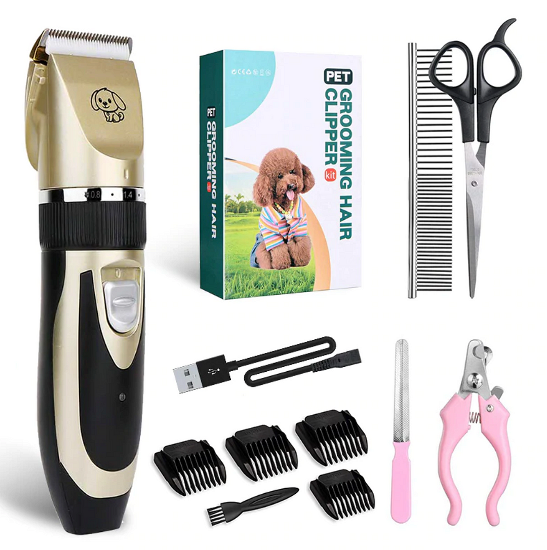 Quiet Cordless Pet Grooming Clippers with 4 Guide Combs