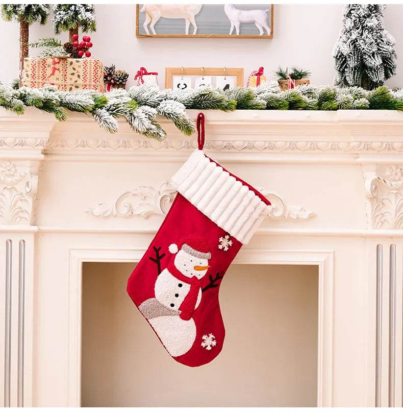 Gold Velvet Patch Christmas Stocking Hanging Decoration