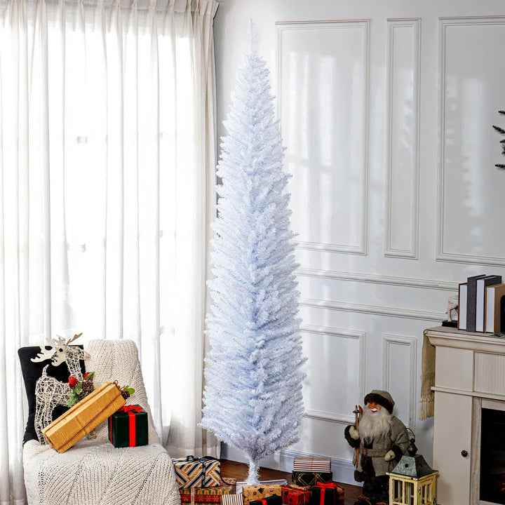 Tall white slim pencil tree, unlit