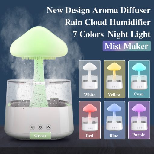 Rain Cloud Humidifier and Aroma Diffuser with Mushroom Night Light