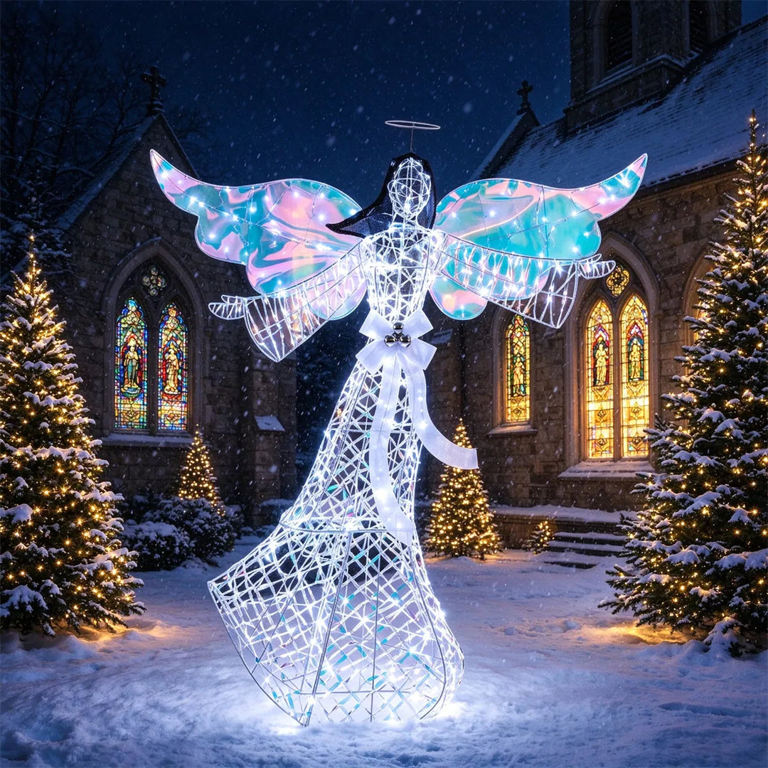 Lit Christmas angel with iridescent wings