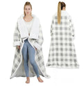 Grey plaid wearable electric blanket with sleeves