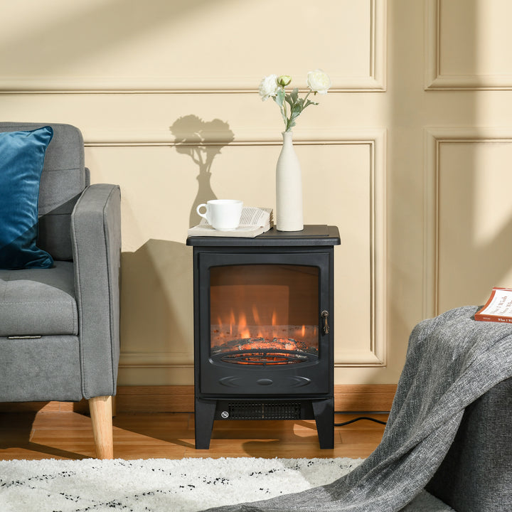 black electric stove fire with tempered glass front