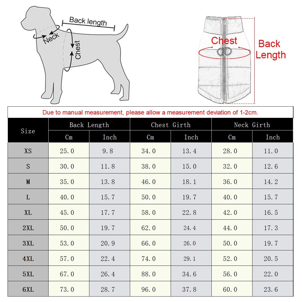 Waterproof Winter Dog Coat with D-Ring for Small to Large Dogs