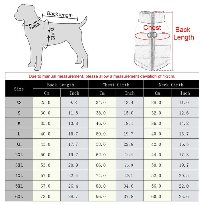 Waterproof Winter Dog Coat with D-Ring for Small to Large Dogs