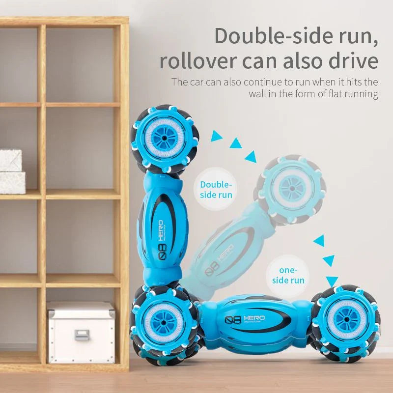 Transforming RC Stunt Car with Mecanum Wheels and Double-Sided Drive
