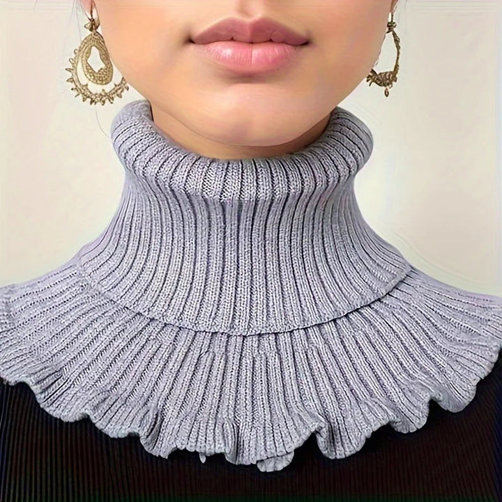 Knitted Turtleneck Collar Scarf – Ruffled Edge, Windproof