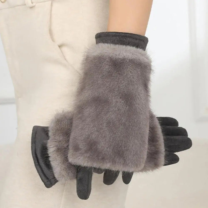 Suede Touchscreen Winter Gloves with Soft Faux Fur Trim