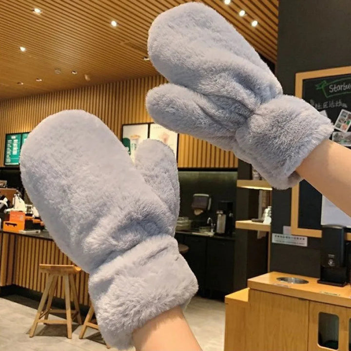 Thick Plush Winter Mittens with Stretchy Fluffy Cuffs
