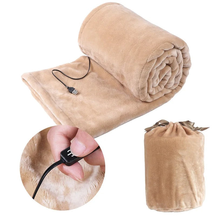 Harwelton™ Plush Fleece USB Heated Blanket with Button Control