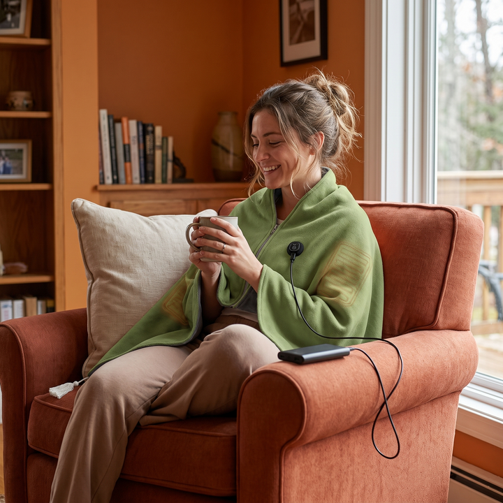 Harwelton™ Heated Cotton Shawl with 8 Heat Zones and USB Power