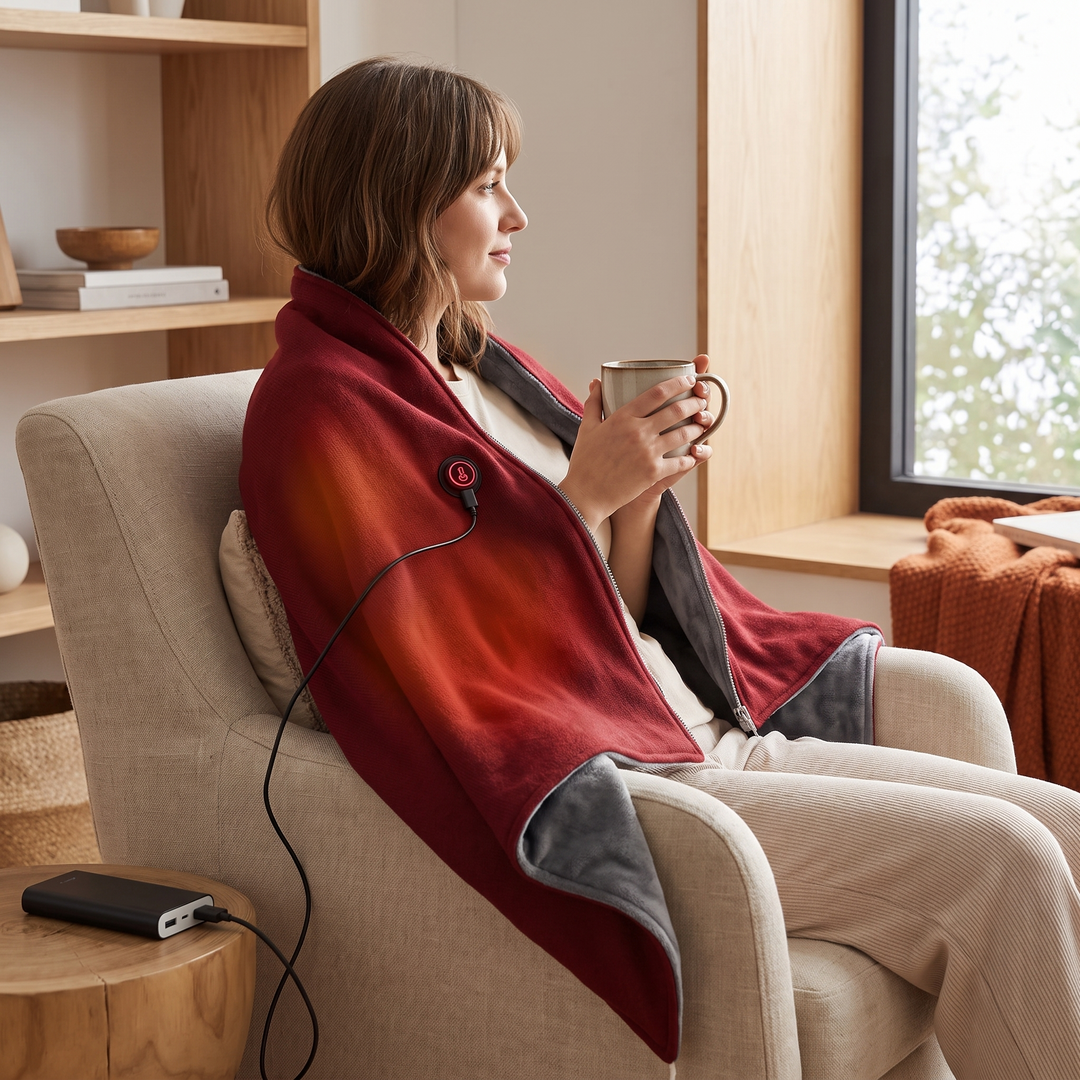 Harwelton™ Heated Cotton Shawl with 8 Heat Zones and USB Power