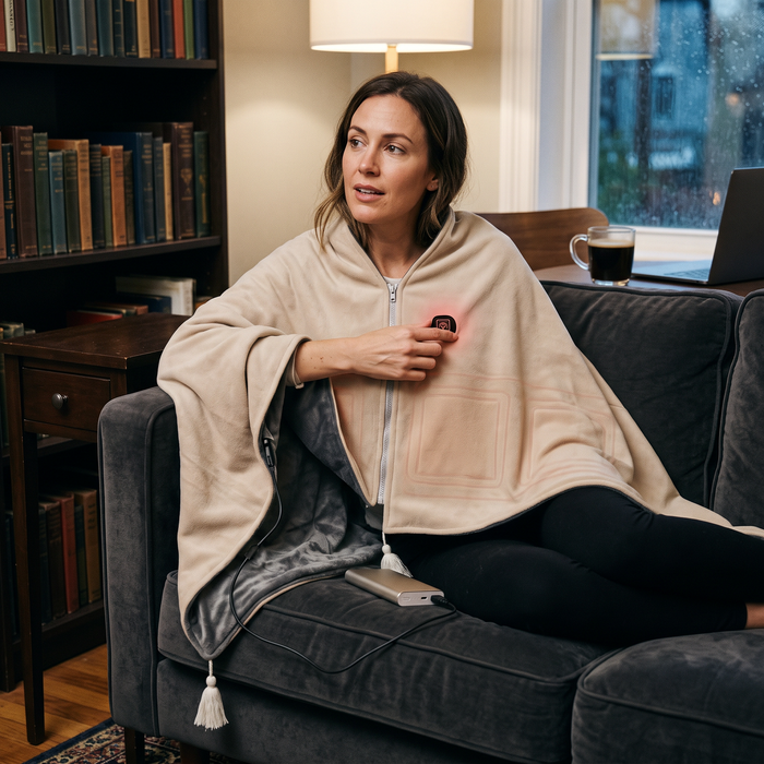 Harwelton™ Heated Cotton Shawl with 8 Heat Zones and USB Power