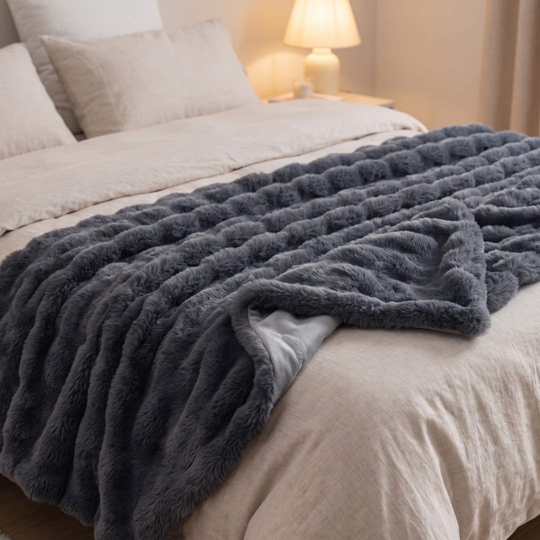 Harwelton™ Double-Lined Rabbit Faux Fur Throw with Real Weight