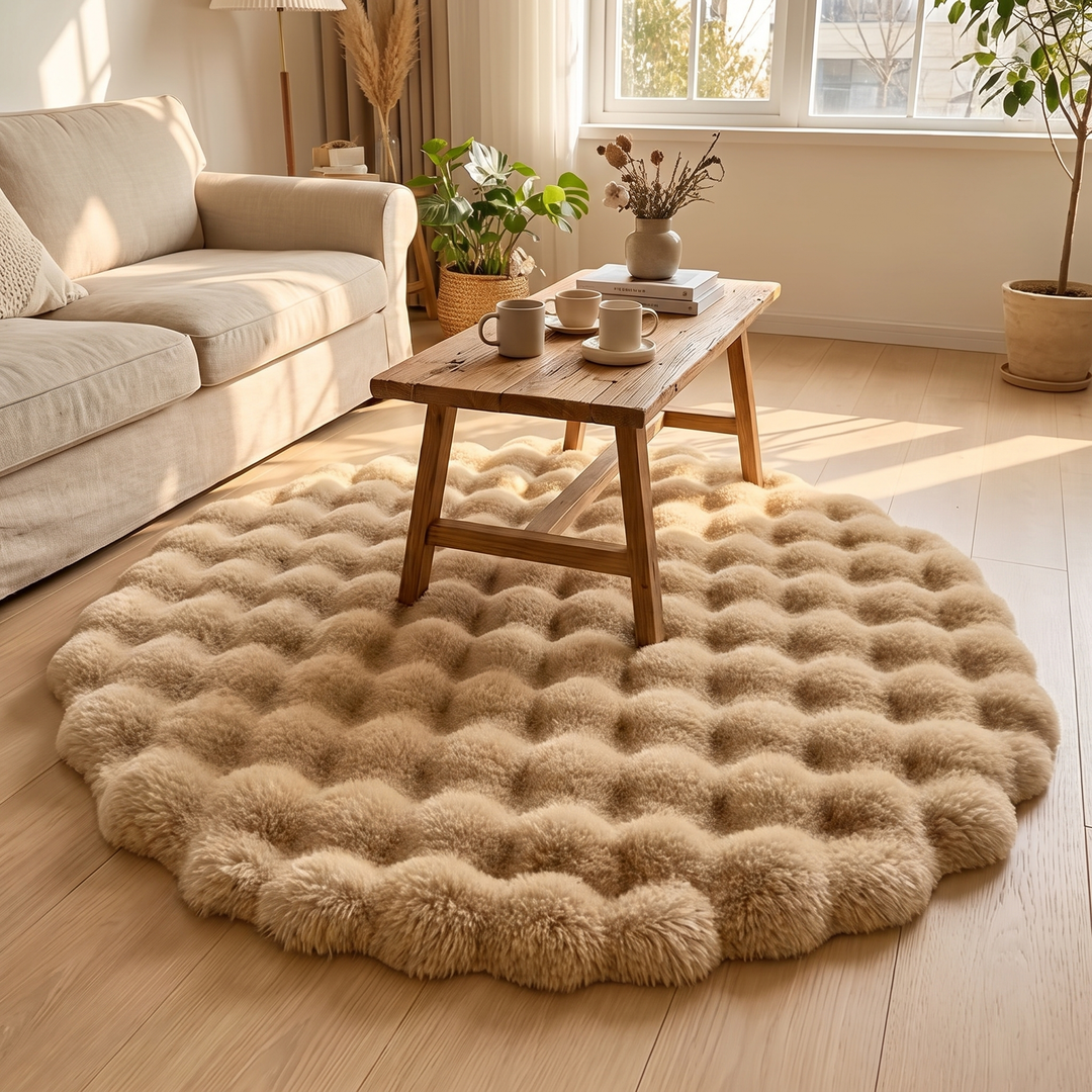 Harwelton™ Round Fluffy Bubble Rug in Dense, Soft Fleece for Cosy Rooms