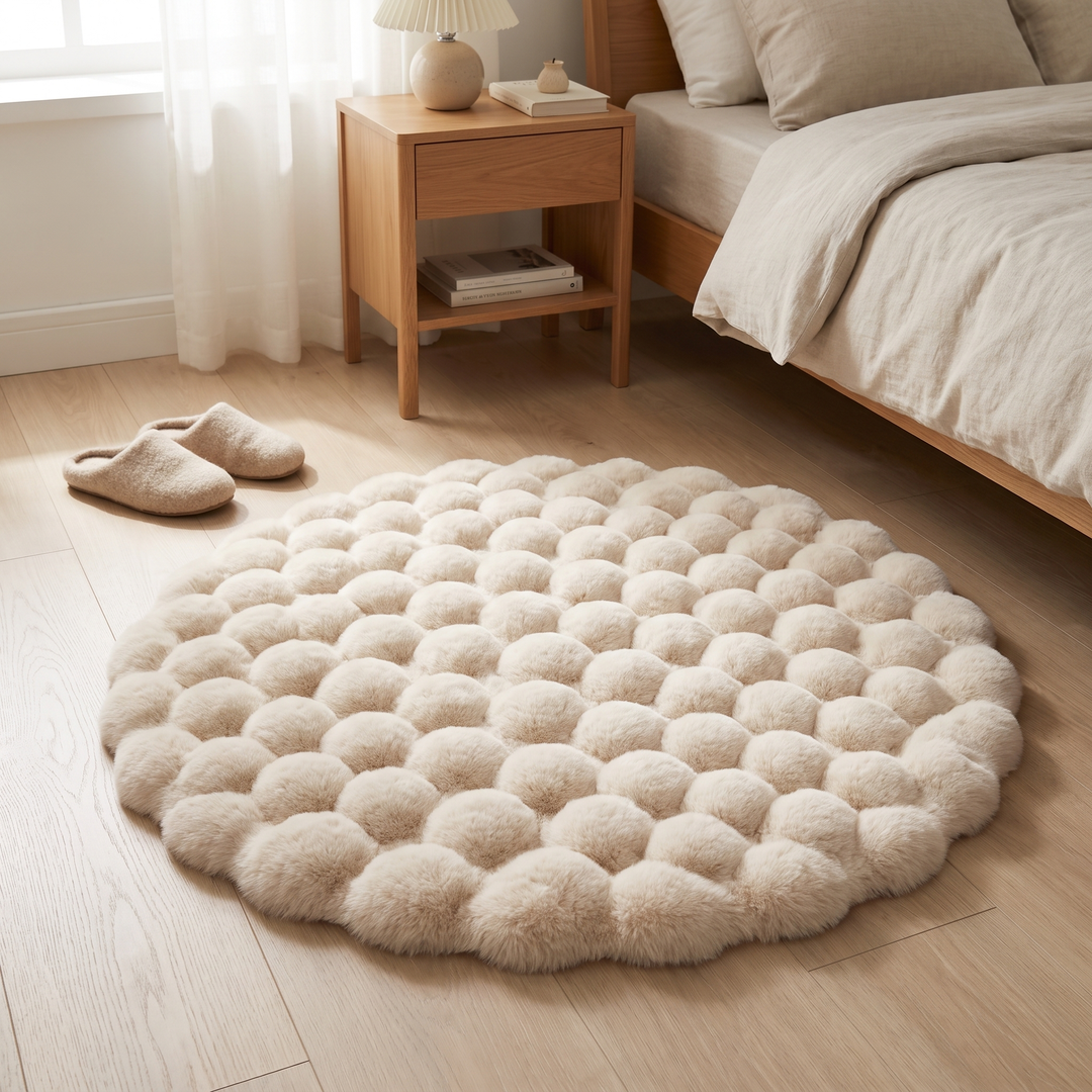 Harwelton™ Round Fluffy Bubble Rug in Dense, Soft Fleece for Cosy Rooms