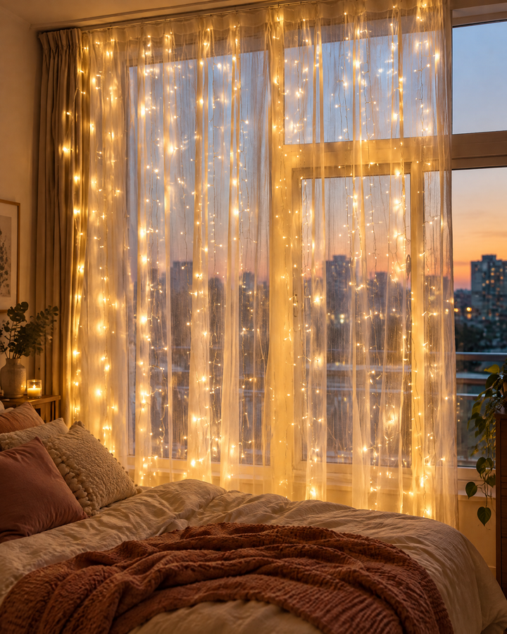LED Curtain Fairy Lights for Windows with USB and Remote