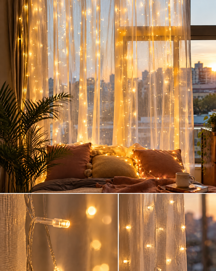 LED Curtain Fairy Lights for Windows with USB and Remote