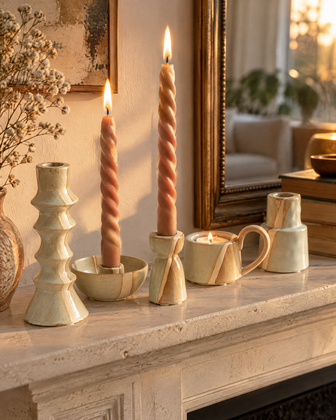 Ceramic Taper Candle Holder – Modern Nordic Candlestick Holders for Dining Table &amp; Mantel Decor