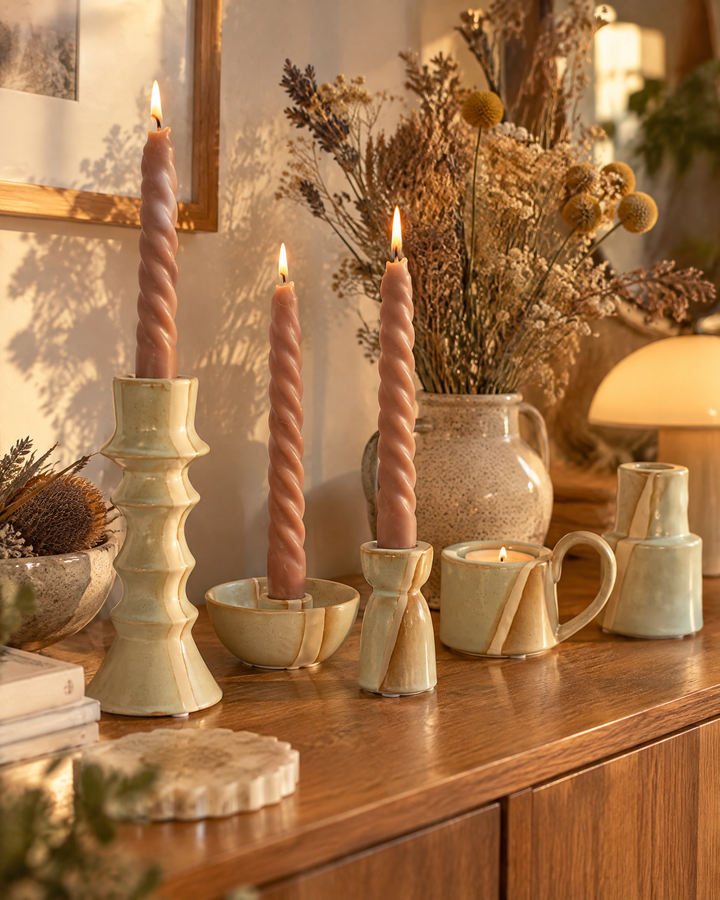 Ceramic Taper Candle Holder – Modern Nordic Candlestick Holders for Dining Table &amp; Mantel Decor