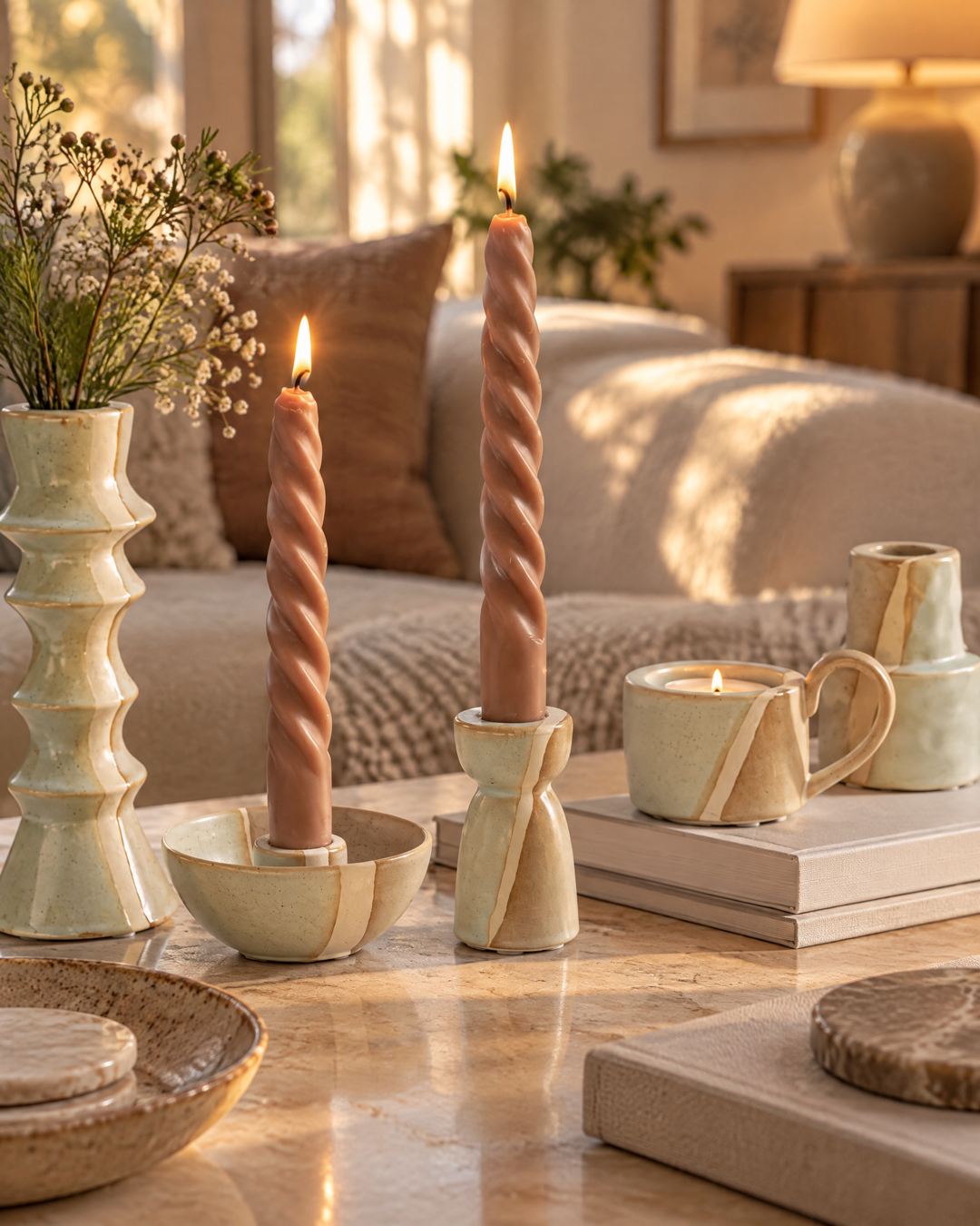 Ceramic Taper Candle Holder – Modern Nordic Candlestick Holders for Dining Table &amp; Mantel Decor