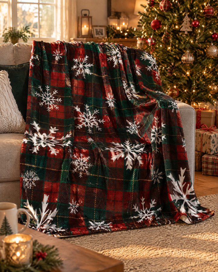 Harwelton™ Christmas Buffalo Check Fleece Throw with Snowflakes