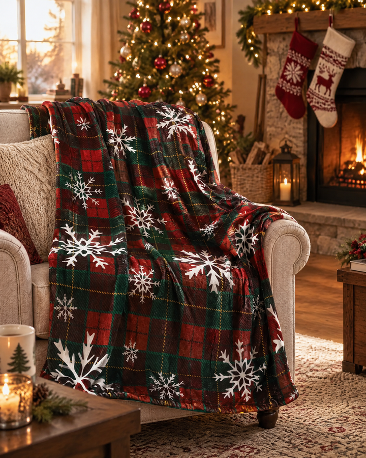 Harwelton™ Christmas Buffalo Check Fleece Throw with Snowflakes
