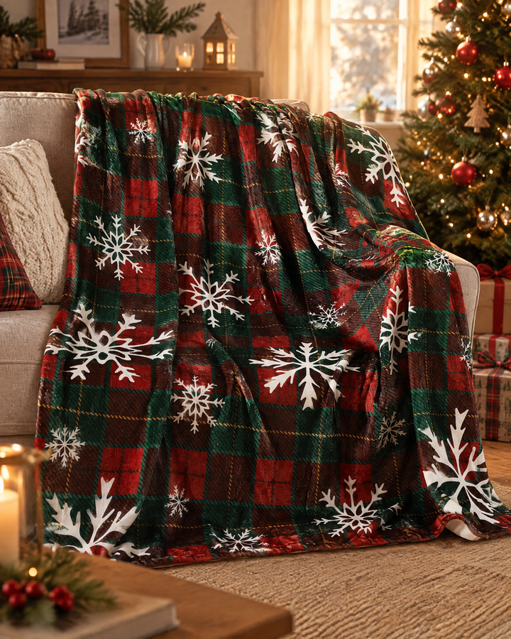Harwelton™ Christmas Buffalo Check Fleece Throw with Snowflakes