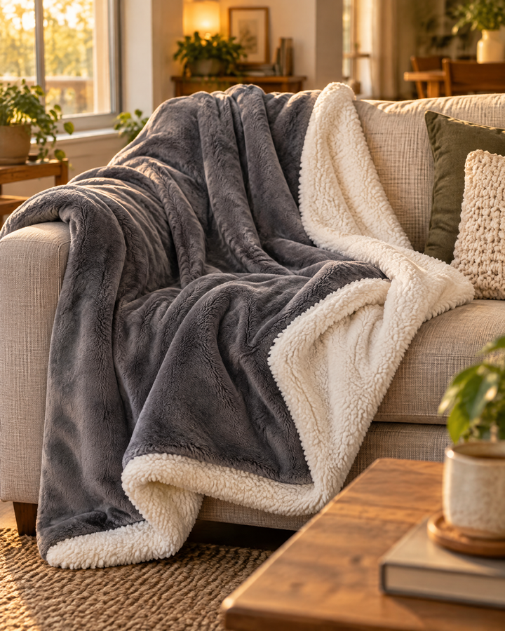 Velvety Fleece and Sherpa Reversible Throw Blanket