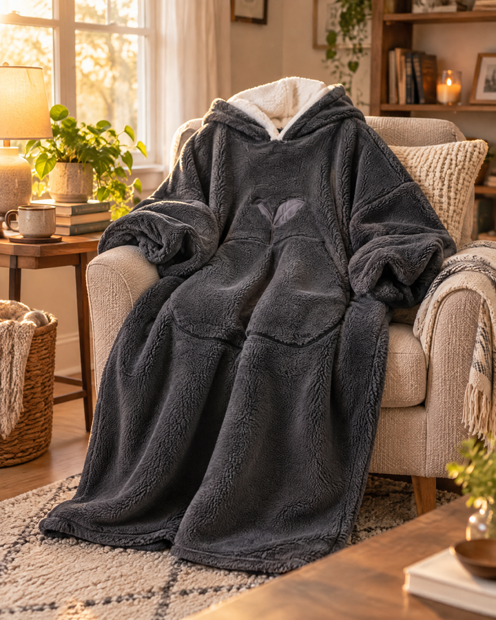 Harwelton™ Extra Long Sherpa Blanket Hoodie for Adults with Large Pocket