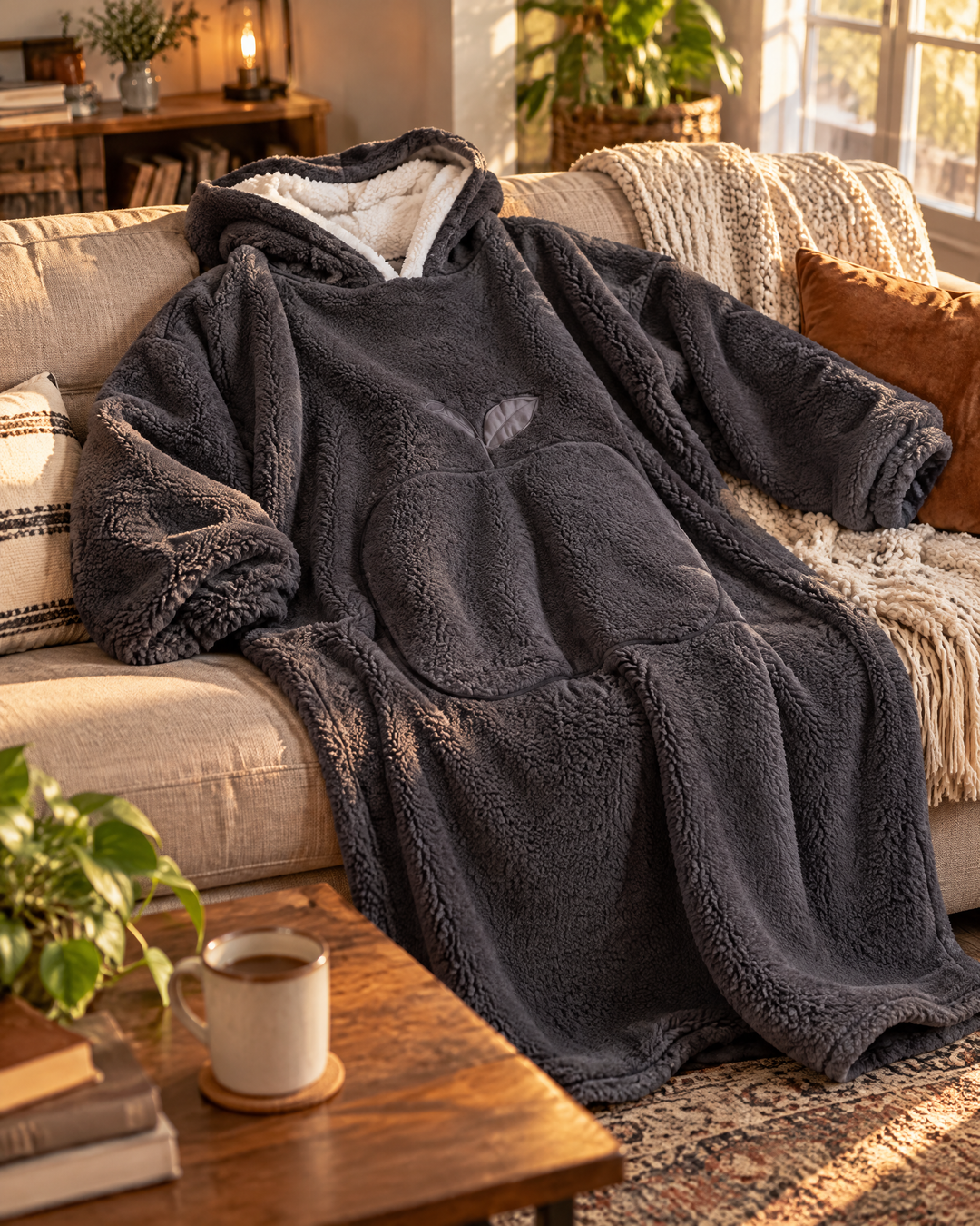 Harwelton™ Extra Long Sherpa Blanket Hoodie for Adults with Large Pocket