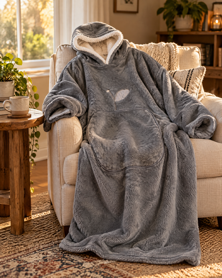 Harwelton™ Extra Long Sherpa Blanket Hoodie for Adults with Large Pocket