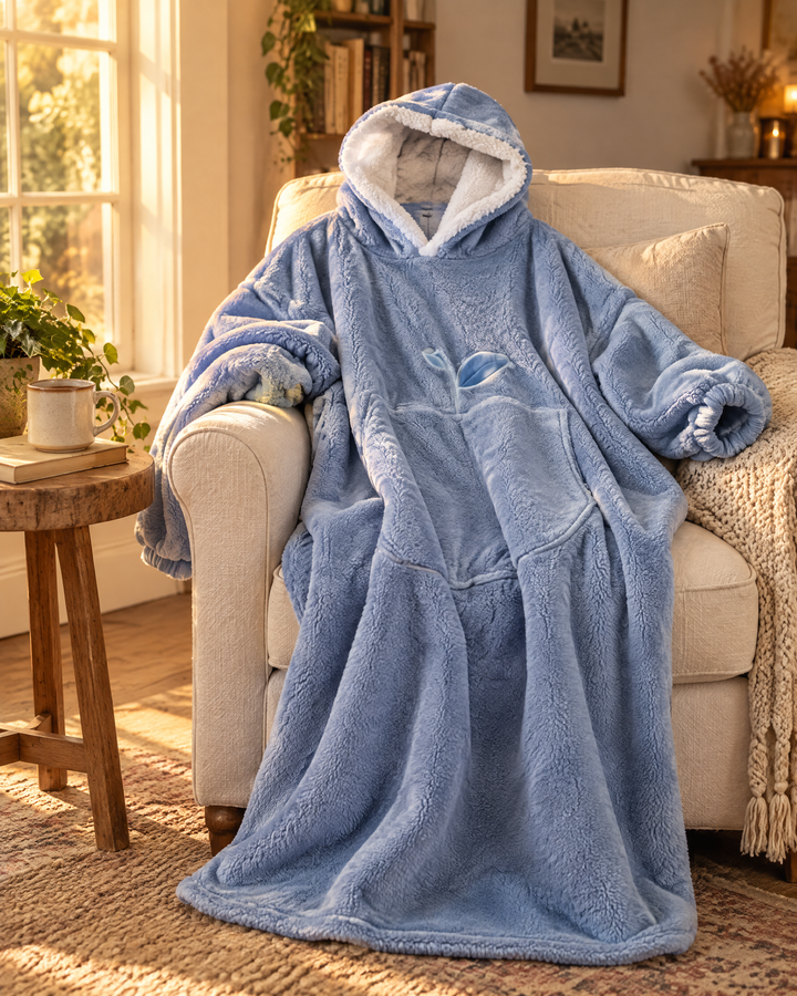 Harwelton™ Extra Long Sherpa Blanket Hoodie for Adults with Large Pocket