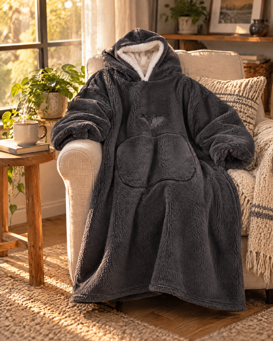 Harwelton™ Extra Long Sherpa Blanket Hoodie for Adults with Large Pocket