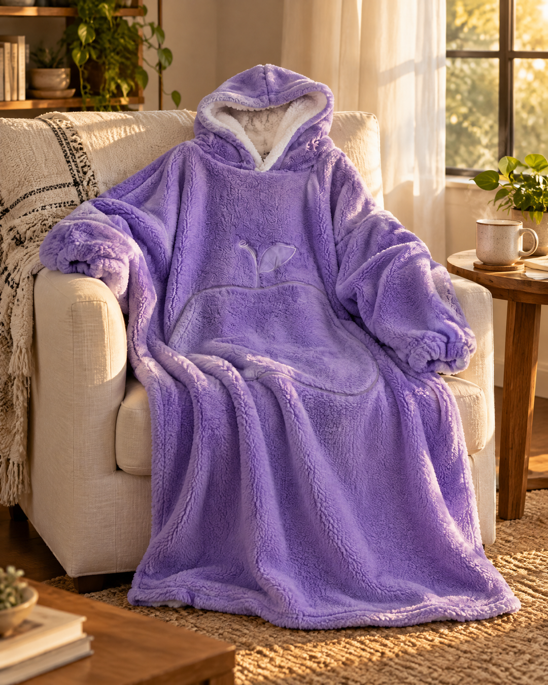 Harwelton™ Extra Long Sherpa Blanket Hoodie for Adults with Large Pocket